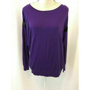 Smitten Womens Purple Black Lace Long Sleeve Sweater Top Small